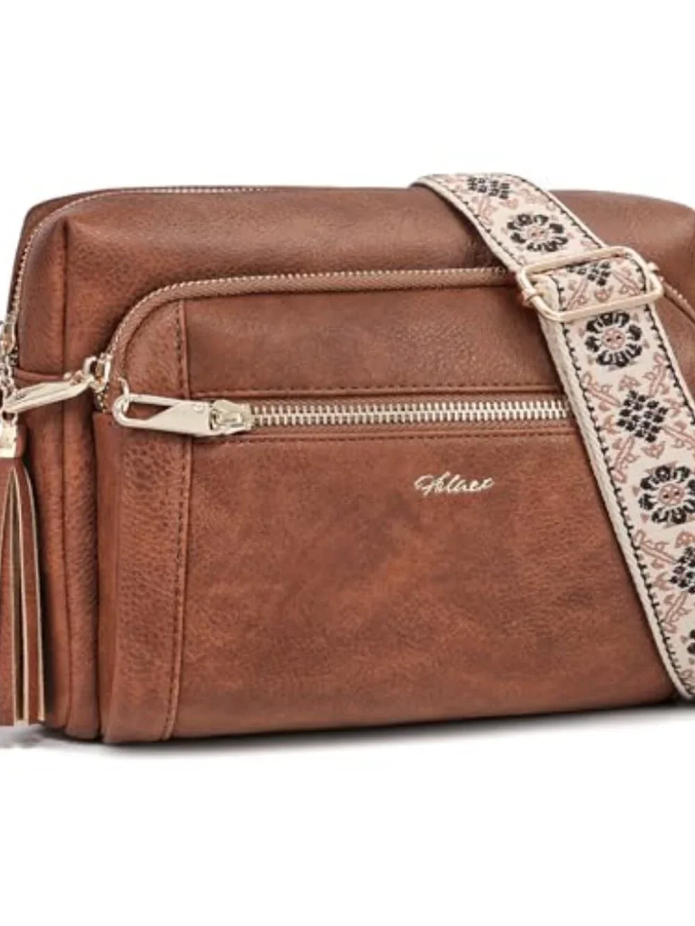 Small Faux Leather Crossbody Bag Anti-theft with Wide Strap Tassel